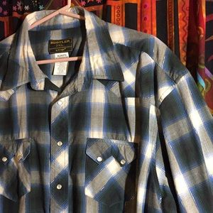 Blue Green Western Rustler 2XL Snap Up Shirt
